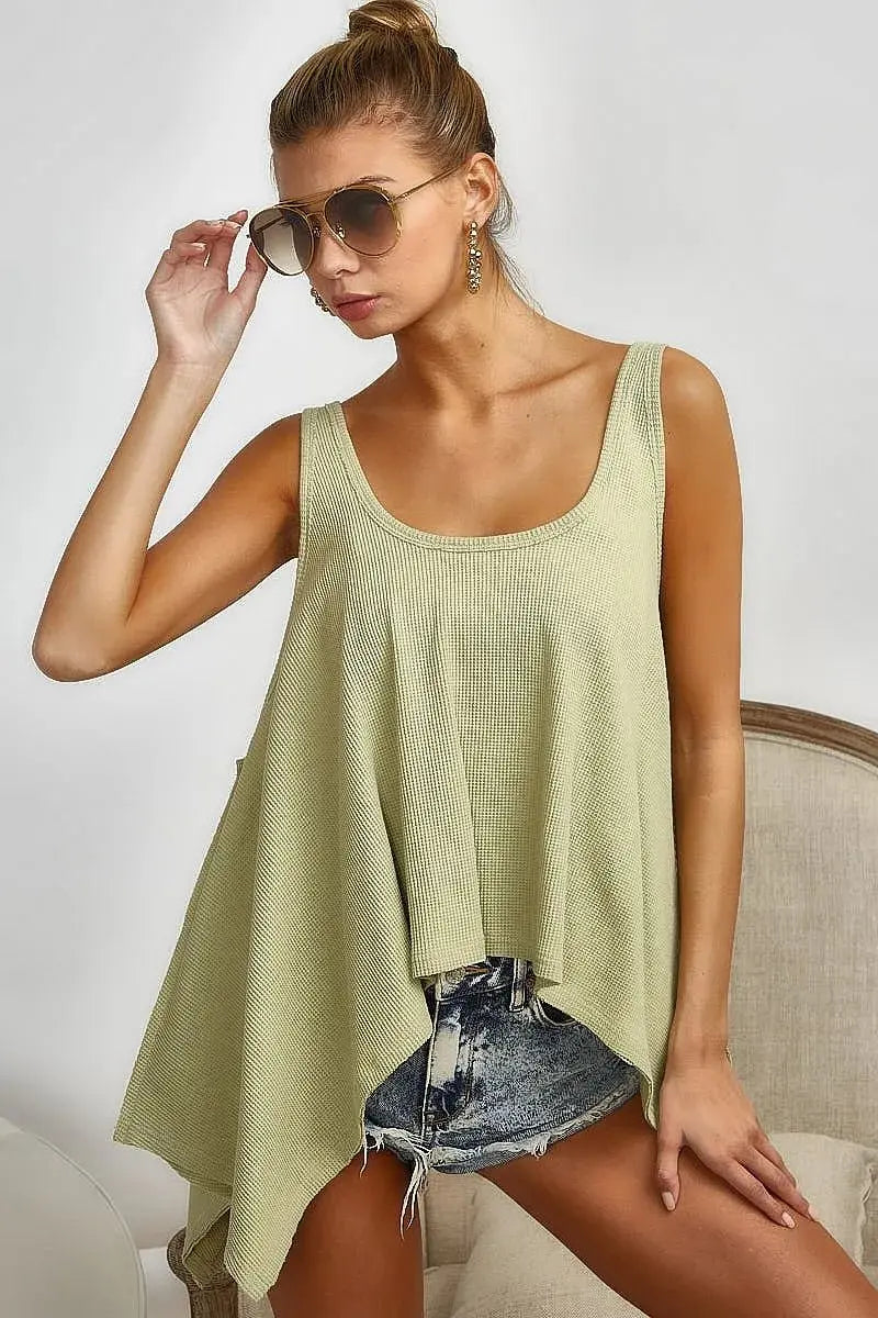 BiBi High and Low Flare Knit Tank Top for Effortless Style - Love Salve